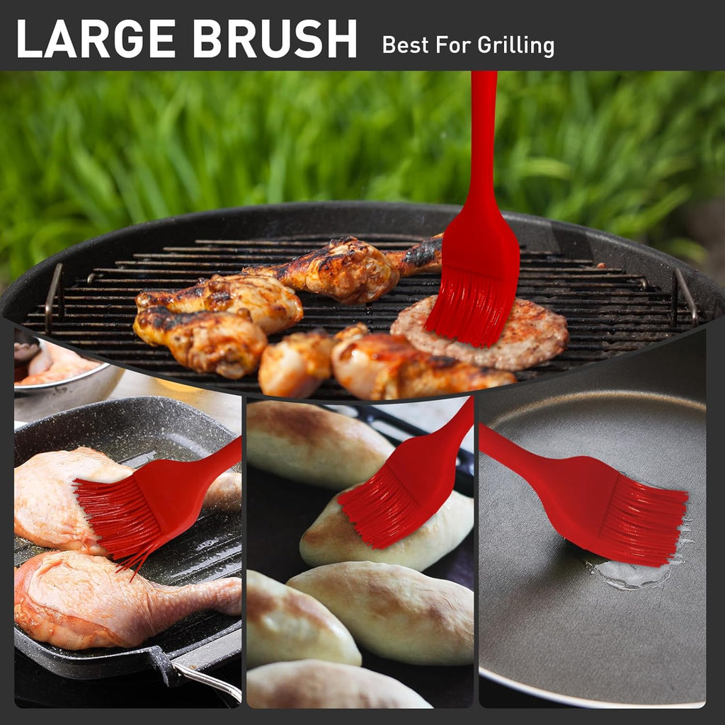 Begonia Silicone Basting Pastry Brush-2pcs Heat Resistant Cooking Brush for Oil, Sauce, Butter, BBQ, Grill and Marinade, BPA Free, Dishwasher Safe （Red）