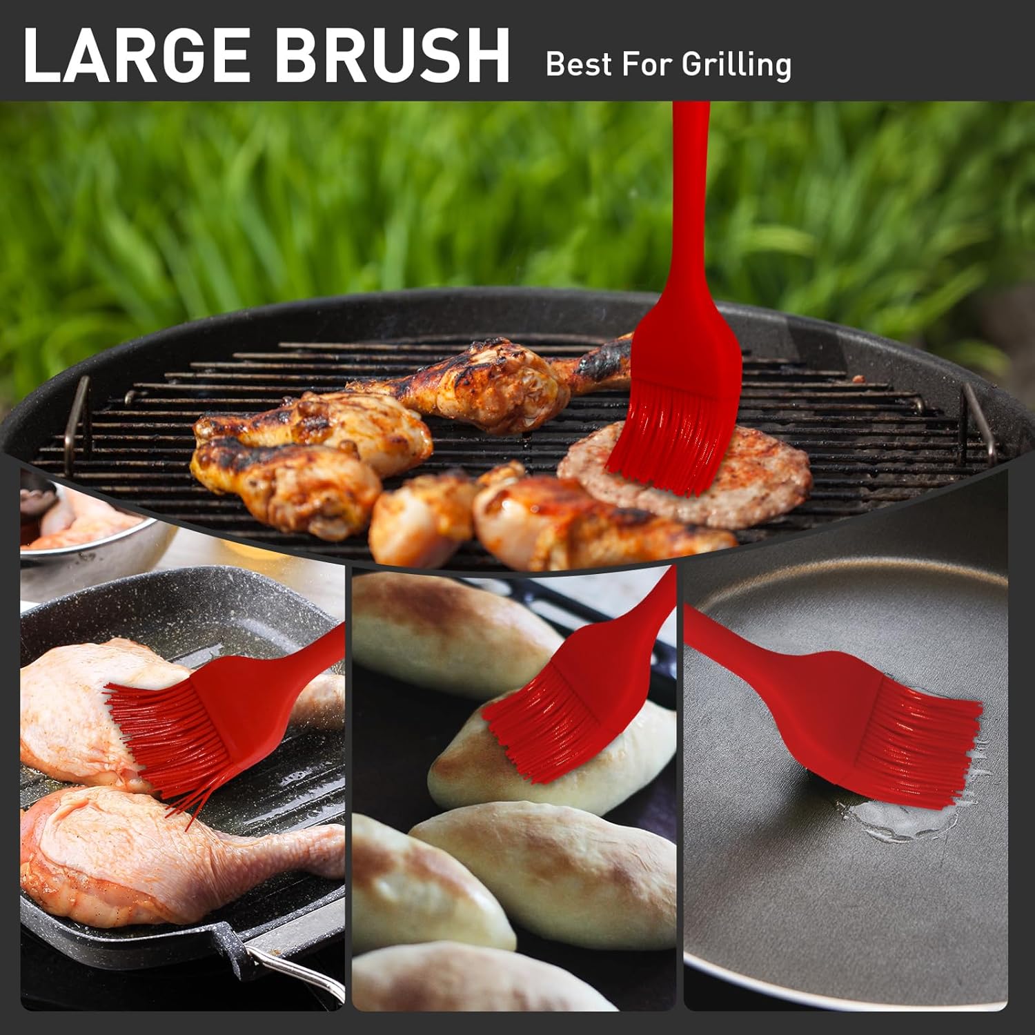 Begonia Silicone Basting Pastry Brush-2pcs Heat Resistant Cooking Brush for Oil, Sauce, Butter, BBQ, Grill and Marinade, BPA Free, Dishwasher Safe （Red）
