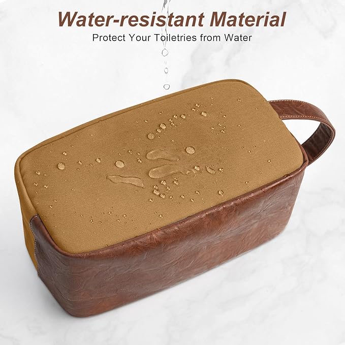 Travel Toiletry Bag for Men, Hanging Toiletry Organizer, Water Resistant Shaving Kit with Large Capacity for Travel Accessories - Brown