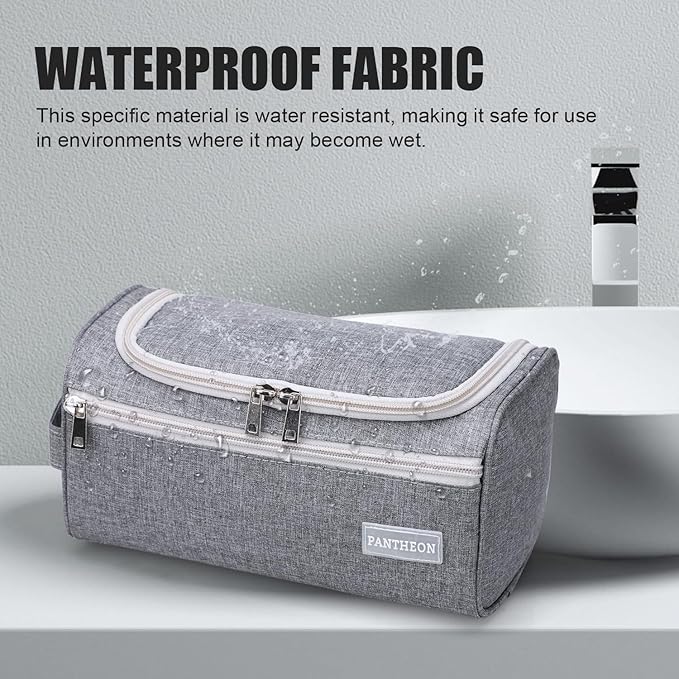 Pantheon Travel Toiletry Bag for Men and Women, Travel bag for Toiletries, Valentines Day Gifts for Men, Travel Bathroom Bag, Mens Travel Bag Hanging Toiletry Organizer Toiletry Kit (Gray)