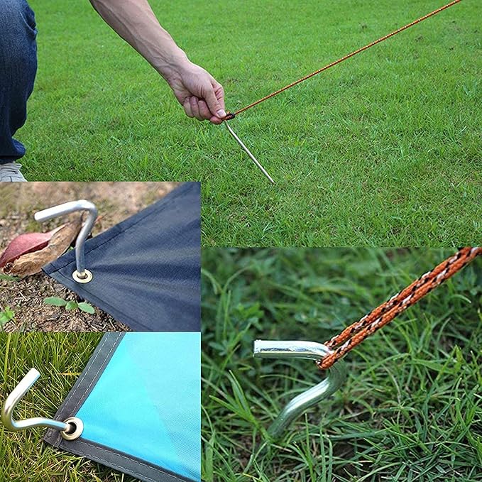 AAGUT Tent Stakes 9 Inch 8 Pcs Tent Pegs for Camping, Inflatable Metal Ground Galvanized Steel Stakes, Heavy Duty Camping Spikes, Outdoor Rug Stakes