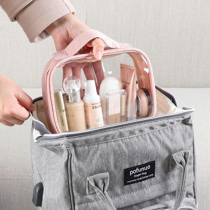 PACKISM TSA Approved Toiletry Bag, 3 Pack Clear Makeup Bags with Handle Large Opening, Clear Toiletry Bags Fit Carry-on Travel Essentials, Quart-sized Travel Bags for Toiletries, Rose Pink