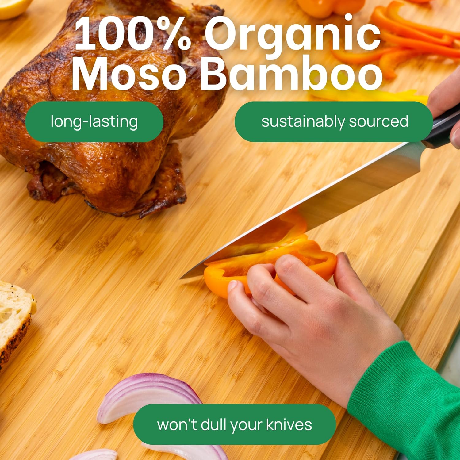 4XL Bamboo Butcher Block Cutting Board - Extra Large Cutting Boards for Kitchen 36 x 24 - Wood Countertop 24 x 36 Cutting Board - Single Tone