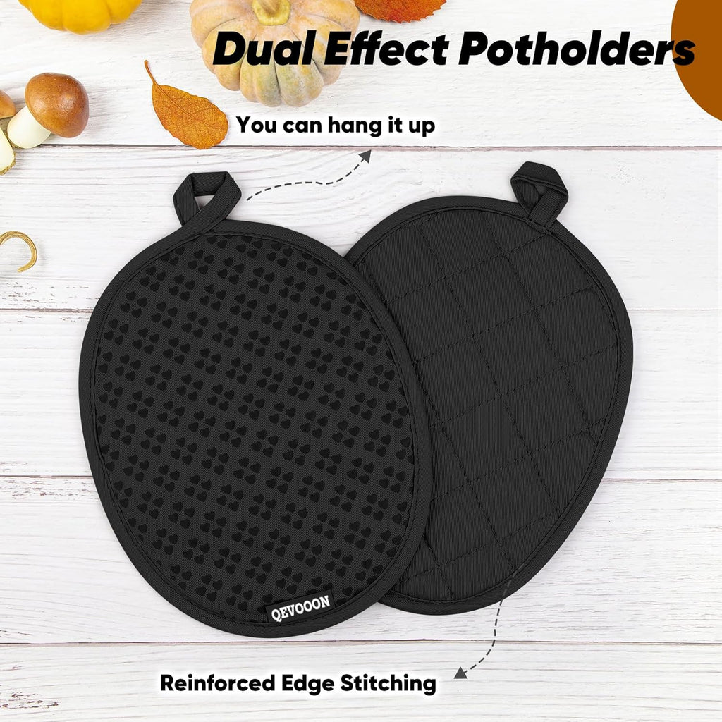 Oven Mitts and Pot Holders 4 Sets, Heat Resistant 500 ℉ Oven Mitt and Pot Holder,Oven Glove&Potholders with Non-Slip Silicone Surface,Kitchen Essentials for Cooking/Baking/BBQ-Black