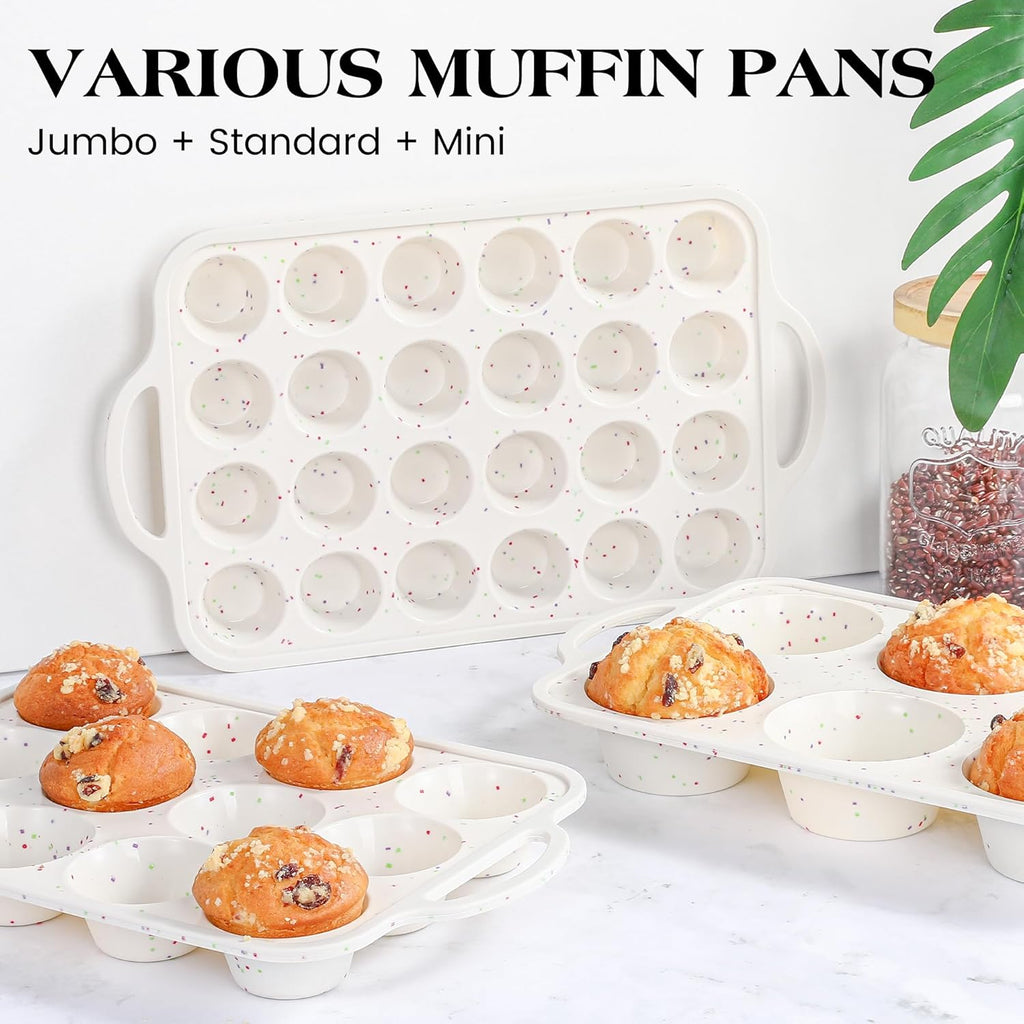 2 Pcs Jumbo Muffin Pan with Metal Frame, Nonstick 6 Cup Extra Large Cupcake Pan for Baking, Silicone Deep Muffin Tray for Egg Bites (Cream)