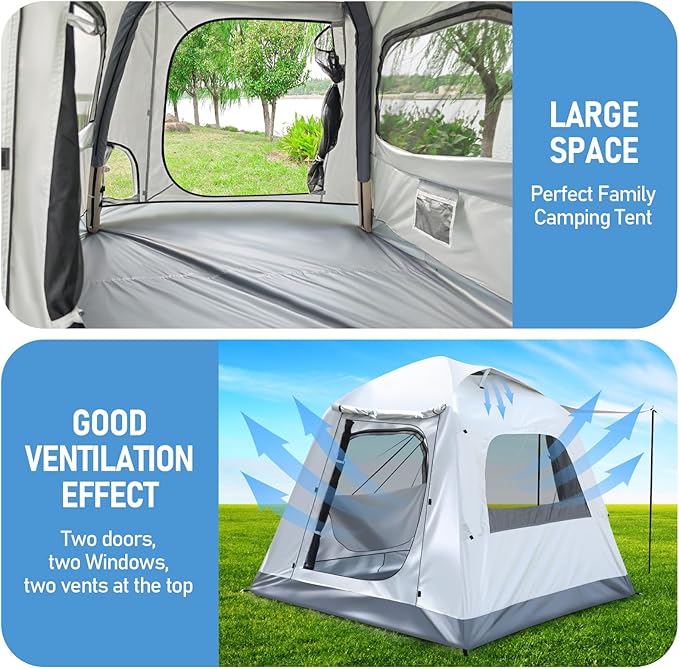 Easy Set up Inflatable Camping Tent 3-4 Person Glamping Outdoor Air Blow Up Tents, Waterproof Inflatable House Tent for Adults