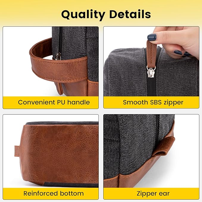 Vorspack Toiletry Bag Hanging Dopp Kit for Men Water Resistant Canvas Shaving Bag with Large Capacity for Travel - Dark Grey
