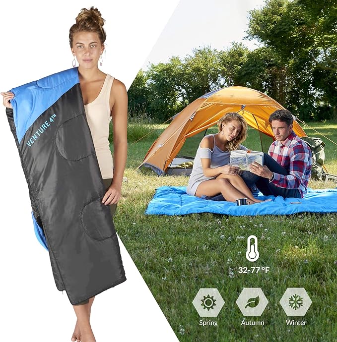 VENTURE 4TH Backpacking Sleeping Bag – XXL, Double and Single Sizes - Lightweight Warm & Cold Weather Sleeping Bags for Adults, Kids & Couples – Ideal for Hiking, Camping & Outdoor Adventures