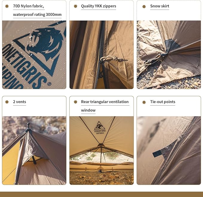 OneTigris Platoon Camping Tent, Waterproof Windproof Versatile Bushcraft Shelter for Outdoors Survival Travel Beach Truck Bikepacking