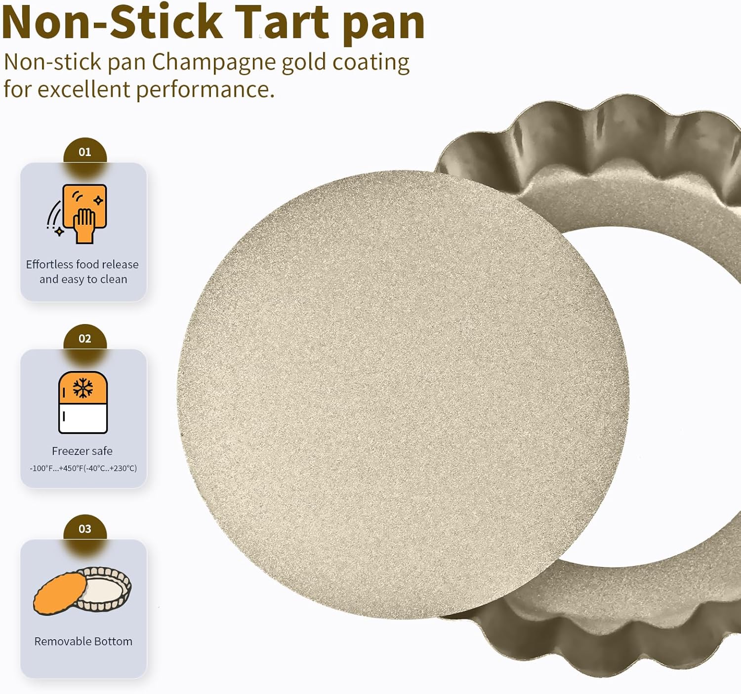 Mini Tart Pan 12PCS, 4 Inch Tart Pan Removable Bottom Non-Stick Tin, 0.9 Inches High Suitable for DIY Making Small Tarts at Home. Champagne Gold Appearance.
