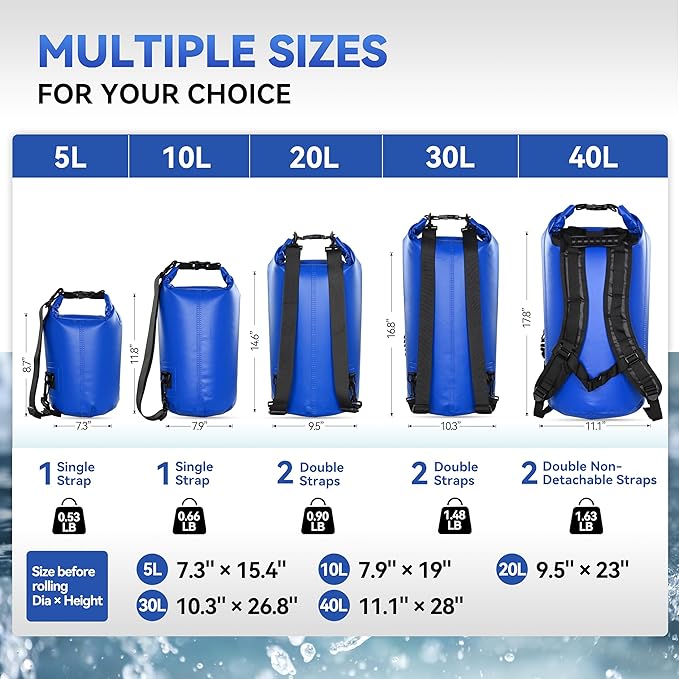 MARCHWAY Floating Waterproof Dry Bag Backpack 5L/10L/20L/30L/40L, Roll Top Sack Keeps Gear Dry for Kayaking, Rafting, Boating, Swimming, Camping, Hiking, Beach, Fishing