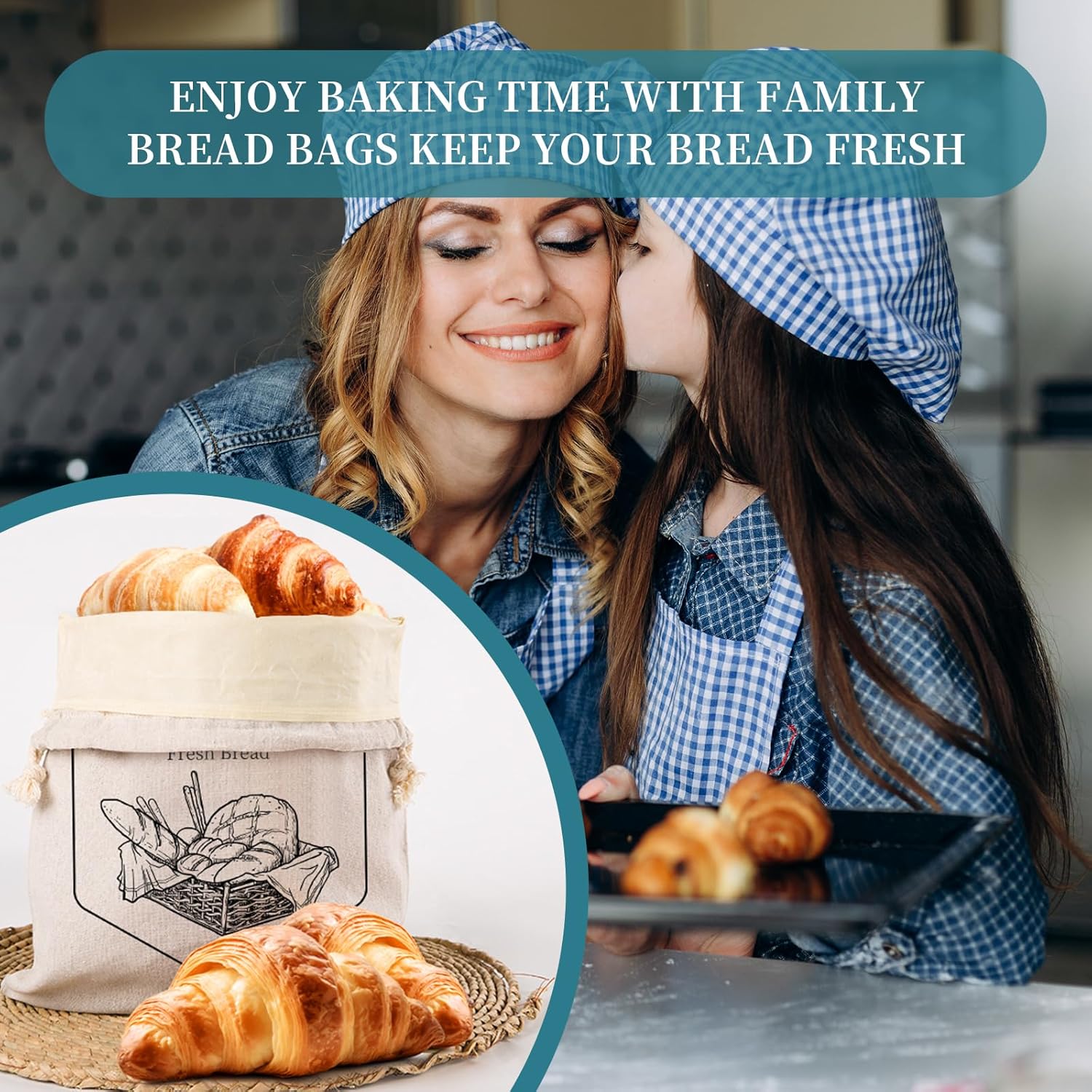 2 Pack of Bread Bags for Homemade Bread，Reusable Linen Sourdough Storage Bags with Plastic Liner,Cotton (17.7" x12")