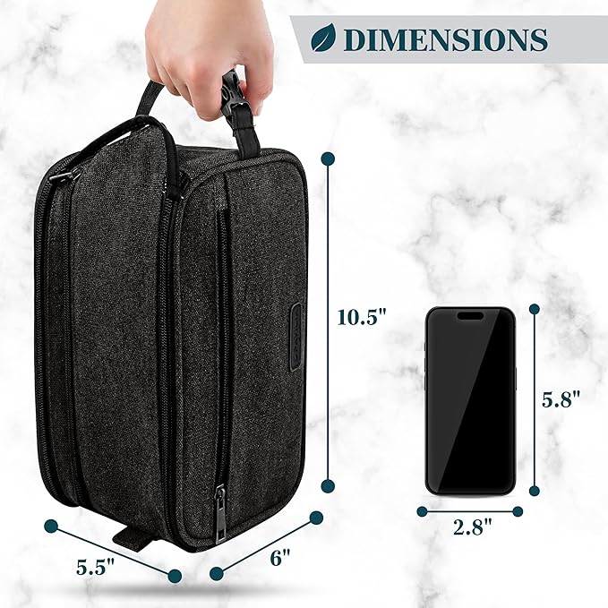 PAVILIA Toiletry Bag for Men, Canvas Travel Dopp Kit, Water Resistant Hygiene Bag Toiletries Organizer, Shaving Kit Travel Accessories Bag, Black