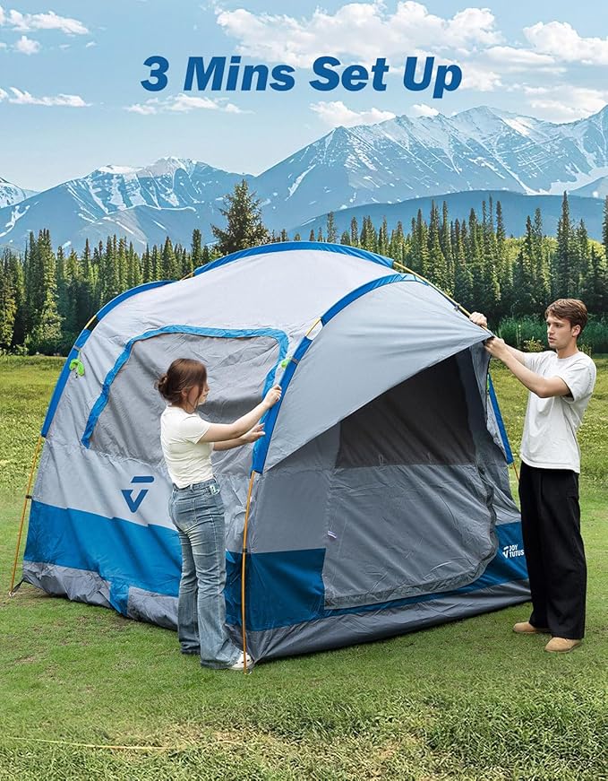 JOYTUTUS SUV Tent for Camping with Rainfly, Double Door Design Car Tent with Aluminum Poles, SUV Tailgate Tent with Waterproof PU2000mm Double Layer for 6-8 Person, Blue