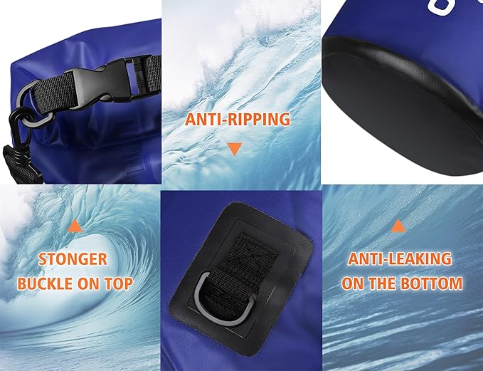 2 Pieces Waterproof Dry Bag for Women and Men, 10L Roll Top Waterproof Backpack Sack with Waterproof Phone Case, for Hiking, Backpacking, Kayaking, Camping, Swimming, Boating(Dark blue)