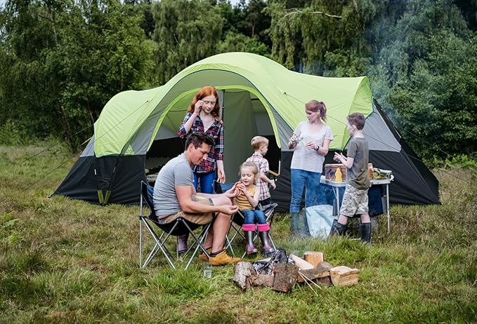 UNP Camping Tent 10-Person-Family Tents, Parties, Music Festival Tent, Big, Easy Up, 5 Large Mesh Windows, Double Layer, 2 Room, Waterproof, Weather Resistant, 18ft x 9ft x78in