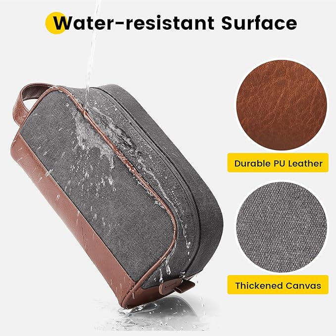 Vorspack Travel Toiletry Bag - Canvas Toiletry Bag for Men Water Resistant Skincare Bag Dopp Kit for Bathroom Toiletries Accessories Gifts - Grey