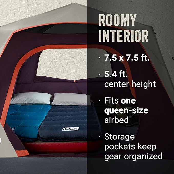 Coleman Skylodge Instant Tent 4/6/8 Person Tent Sets Up in About 1 Minute Weatherproof with Pre-Attached Poles & Carry Bag Made of PFAS-Free Materials