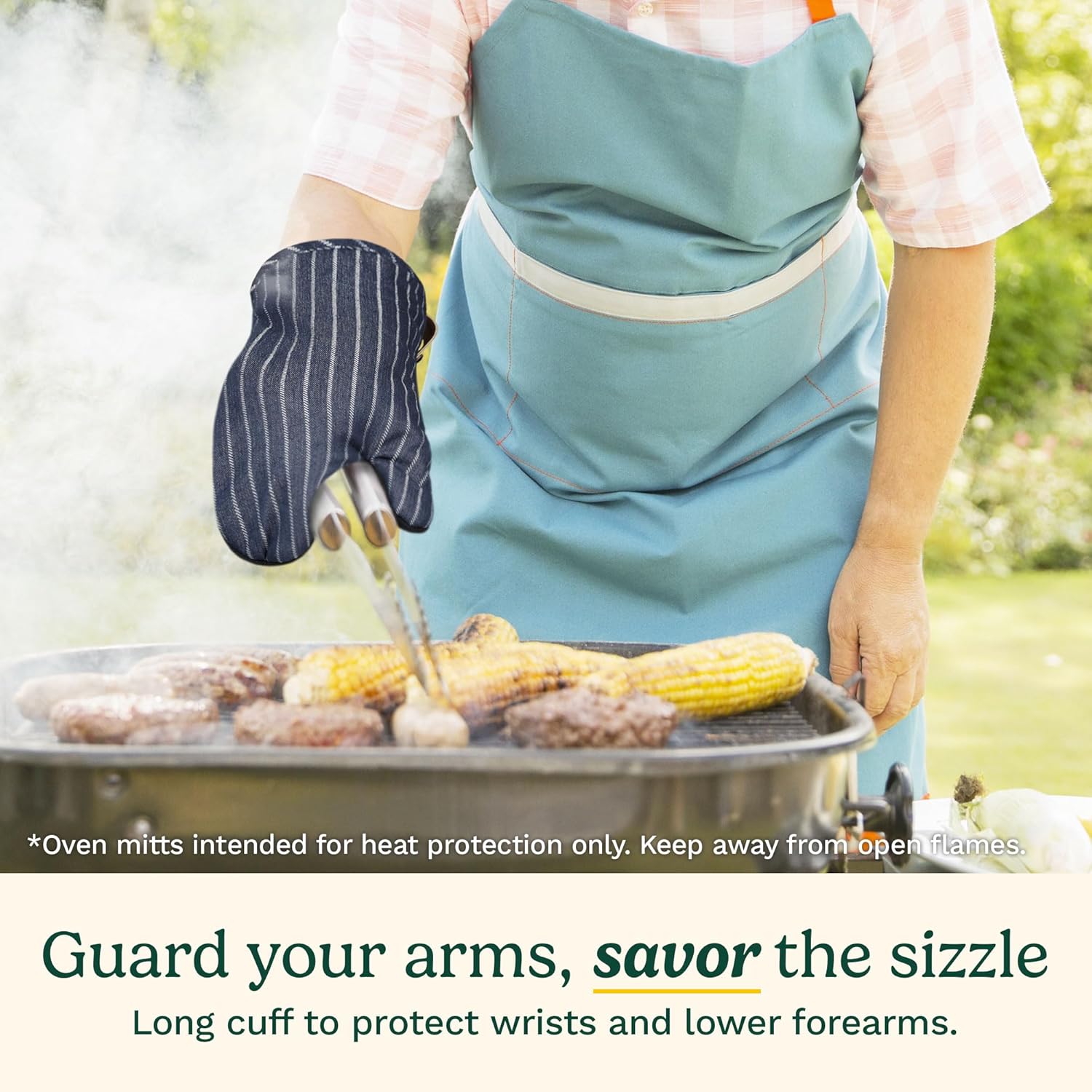 Cuisinart Heritage Kitchen Oven Mitts – Heat-Resistant Kitchen Mitts for Oven with Non-Slip Neoprene Palm, Long Cuff, and Cotton Filling – Durable Oven Gloves for Cooking, Baking, & Grilling