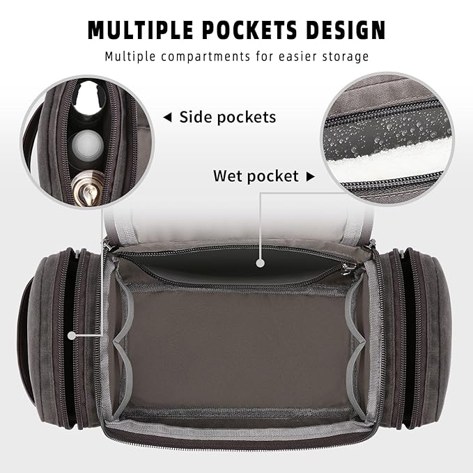 ZOMFELT Travel Toiletry Bag for Men, Travel Essentials Shaving Dopp Kit, Canvas Mens Toiletry Travel Bag, Water Resistant Cosmetic Bag for Toiletries Accessories, Dark Grey