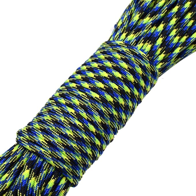 100ft Type III 7 Strand Core Paracord 550 Parachute (55# Blue+Green Camo)
