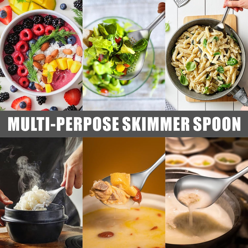 Large Serving Cooking Spoon Set, Stainless Steel Soup Gravy Ladle, Solid Slotted Metal，for Mixing, Serving, Stirring (2-Piece)