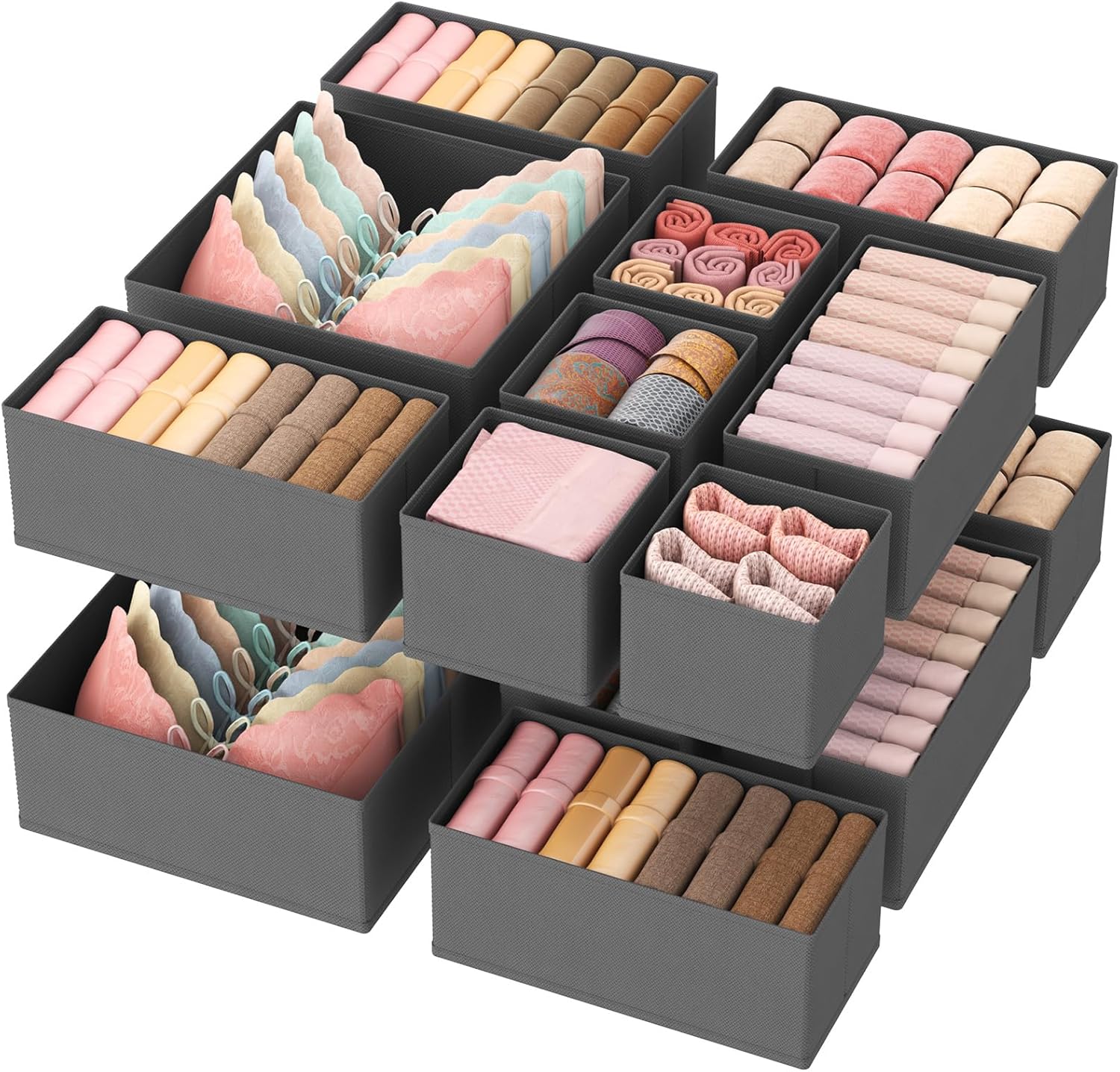 Lifewit 16 Pack Drawer Organizer, Dresser Underwear Drawer Organizer Bins, Foldable Fabric Closet Organizers, Storage Drawer Dividers, Dorm Room Essentials for Clothing, Socks, Towels, Ties Gray