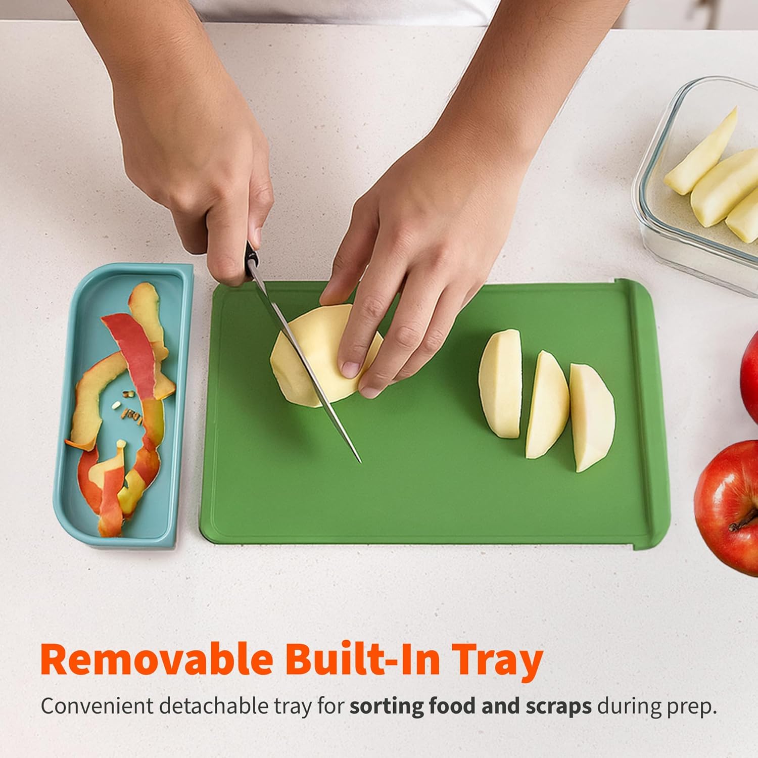 IMUSA Nesting Cutting Board Set with Removable Tray – 4 Piece 14" x 7.5" Plastic Cutting Boards for Kitchen, Color Coded Chopping Board Set, Dishwasher Safe, Easy to Clean, Food Prep Boards