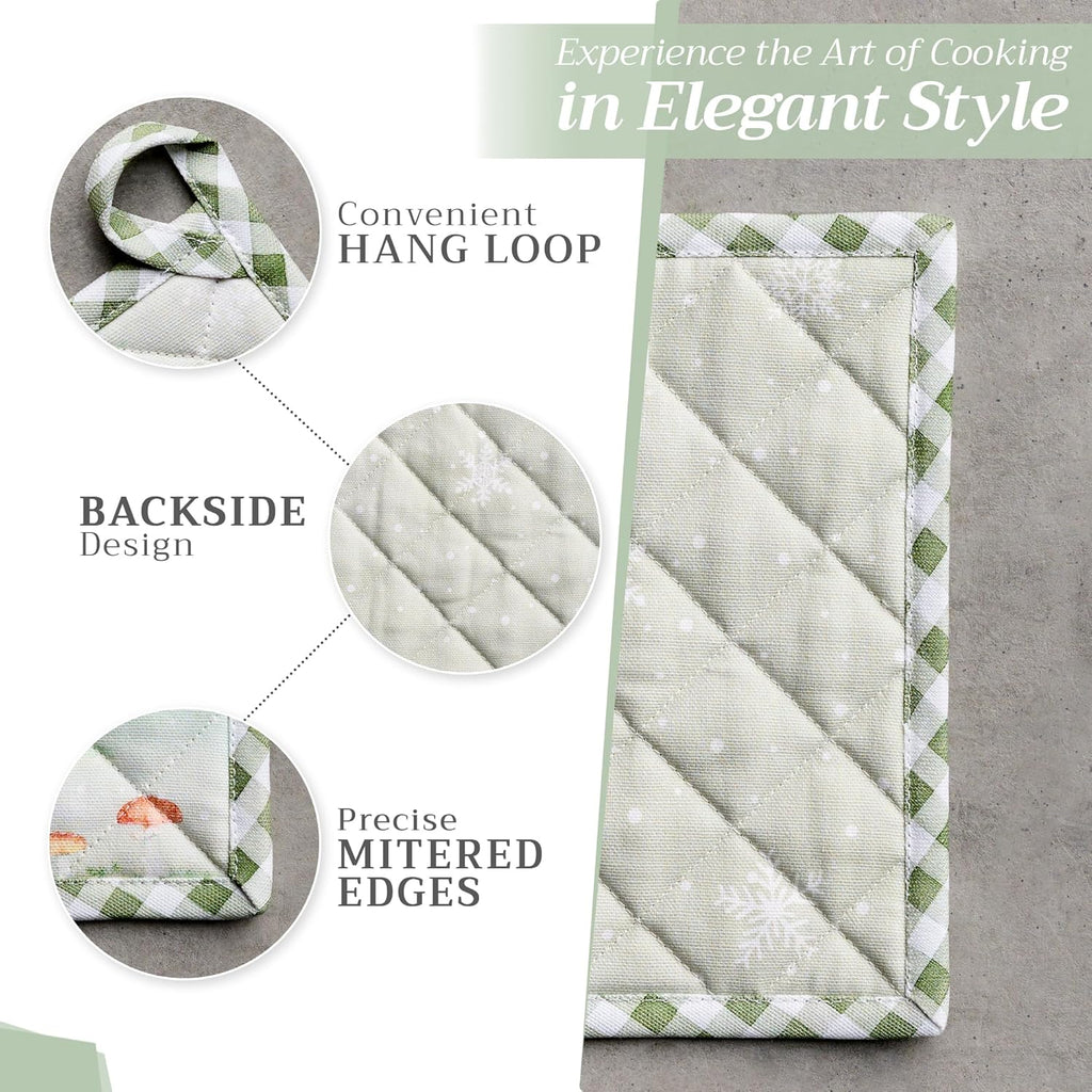 Maison d' Hermine Pot Holders 100% Cotton Heat Resistant Potholders 8" x 8" Hot Pads with Loop BBQ, Cooking, Baking, Grilling, Kitchen, Handling Hot Pans (Pack of 1, Winter Mornings)