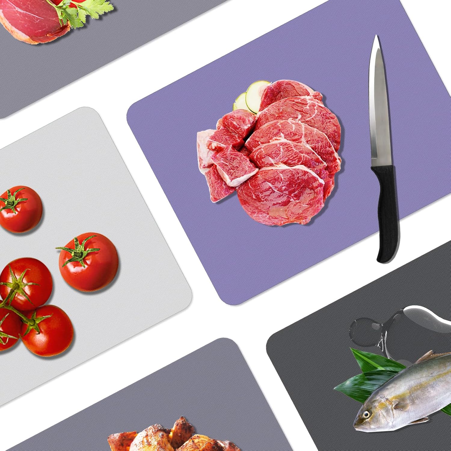 WK Small Flexible Plastic Cutting Boards for Kitchen Set of 5, Non Slip Cutting Mats for Meat, Mini Cutting Board Mats, BPA Free, Dishwasher Safe, 7.3x11.5"