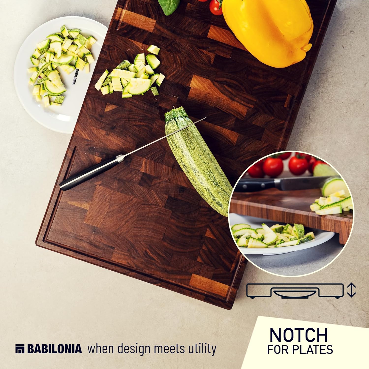 American Black Walnut Cutting Board (ExtraThick 1.7"), Premium Quality & Professional Butcher Block. Heavy Duty End Grain Wood Chopping Board 19.7"L x 12.2"W (Oil bottle & Plate included)