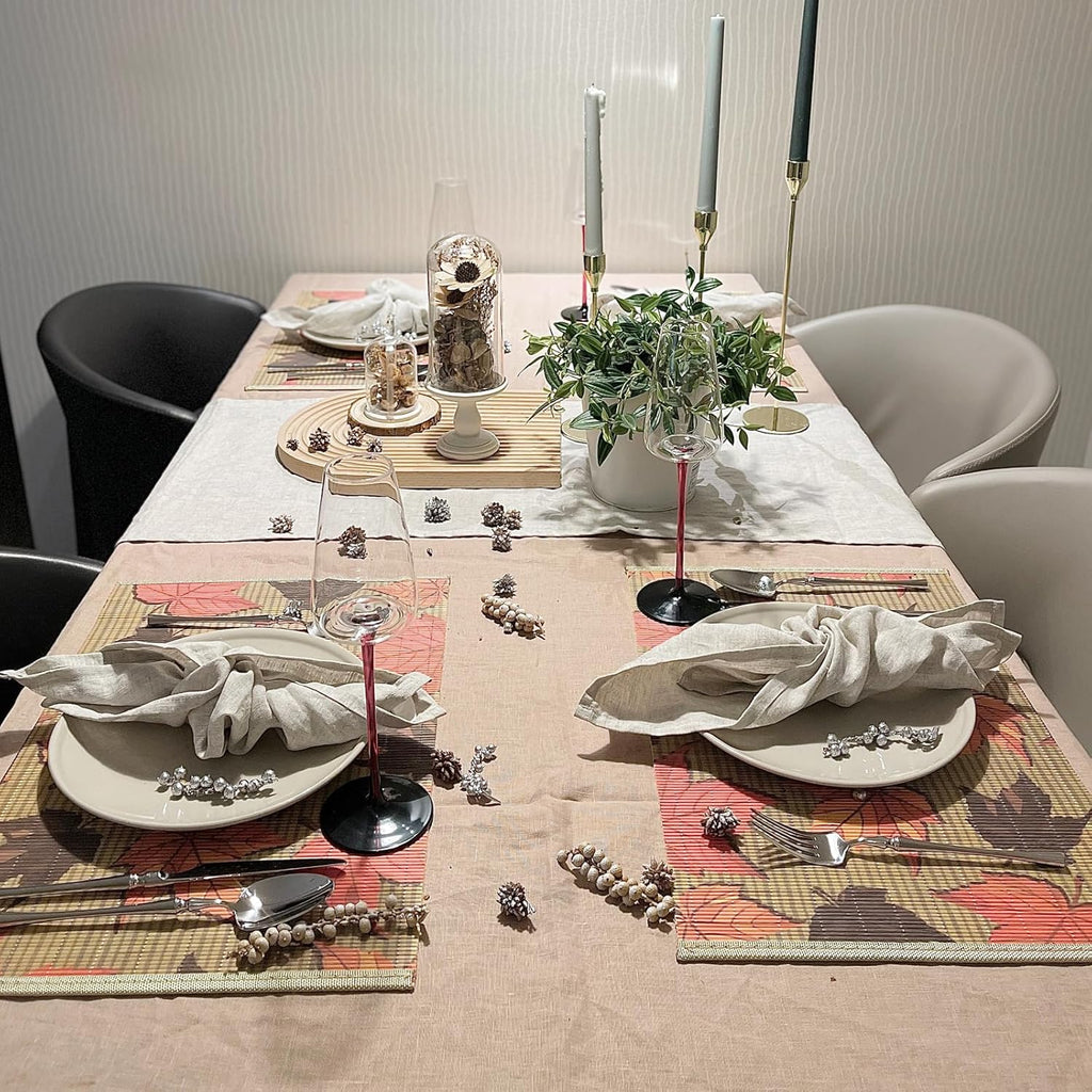 ANDSTAR Set of 8Pcs Bamboo Placemats 17.7X11.8Inch Sushi Rolling Mat Japanese Style Bamboo Mat Place Mats Washable Heat Resistant Table Mats for Dinner Dining Table （Maple Leaves）