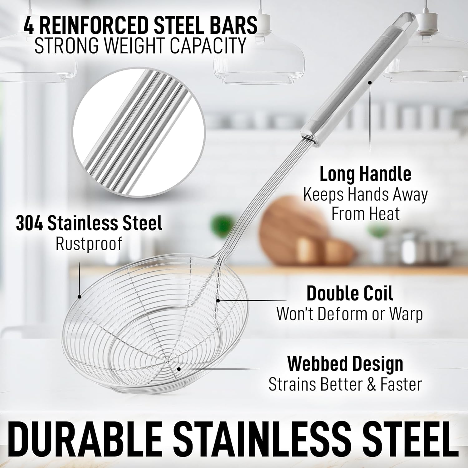 Zulay Kitchen Premium Stainless Steel Spider Skimmer 15.4” - Spider Kitchen Utensil with Premium Ergonomic Handles for Easy Use - Easy to Clean - Perfect for at Home Cooks & Chefs