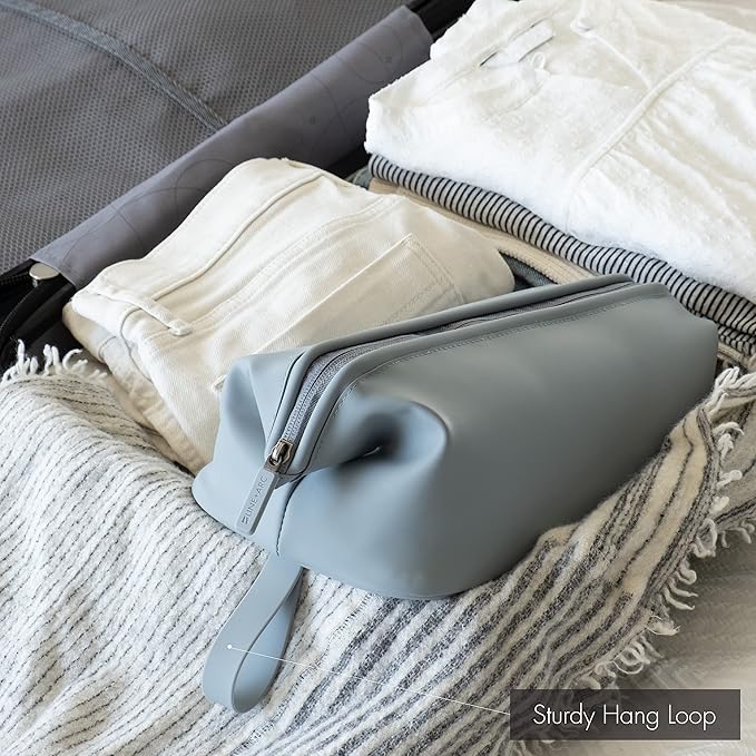 LINE+ARC Easy-to-Clean Silicone Dopp Kit (As Seen in Glamour and GQ) Extra-Wide Opening Anti-Stain (Forest, 3.5L) Toiletry Bag Travel Set Makeup Organizer Cosmetics Case Fabric Simple Hang Loop