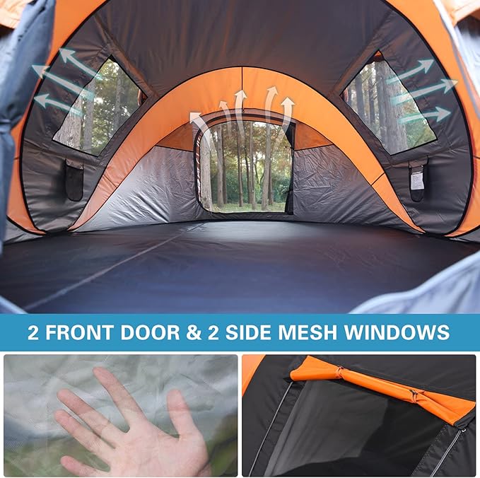 EchoSmile Camping Instant Pop Up Tent, 2/4/6/8/10 Person, Water Resistant Dome, Easy Setup for Camping Hiking and Outdoor, Portable with Carry Bag, 3 Season
