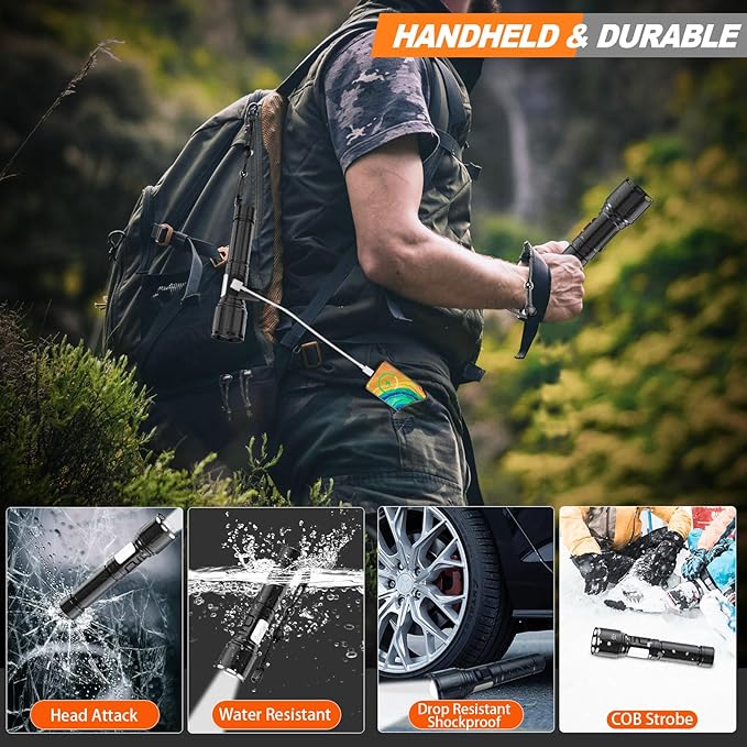 Flashlights High Lumens Rechargeable- 100,000LM Super Bright Tactical Magnetic LED Flash Light with 8 Modes,COB Work Light,Waterproof,Power Handheld Flashlight for Emergency,Hurricane,Hiking