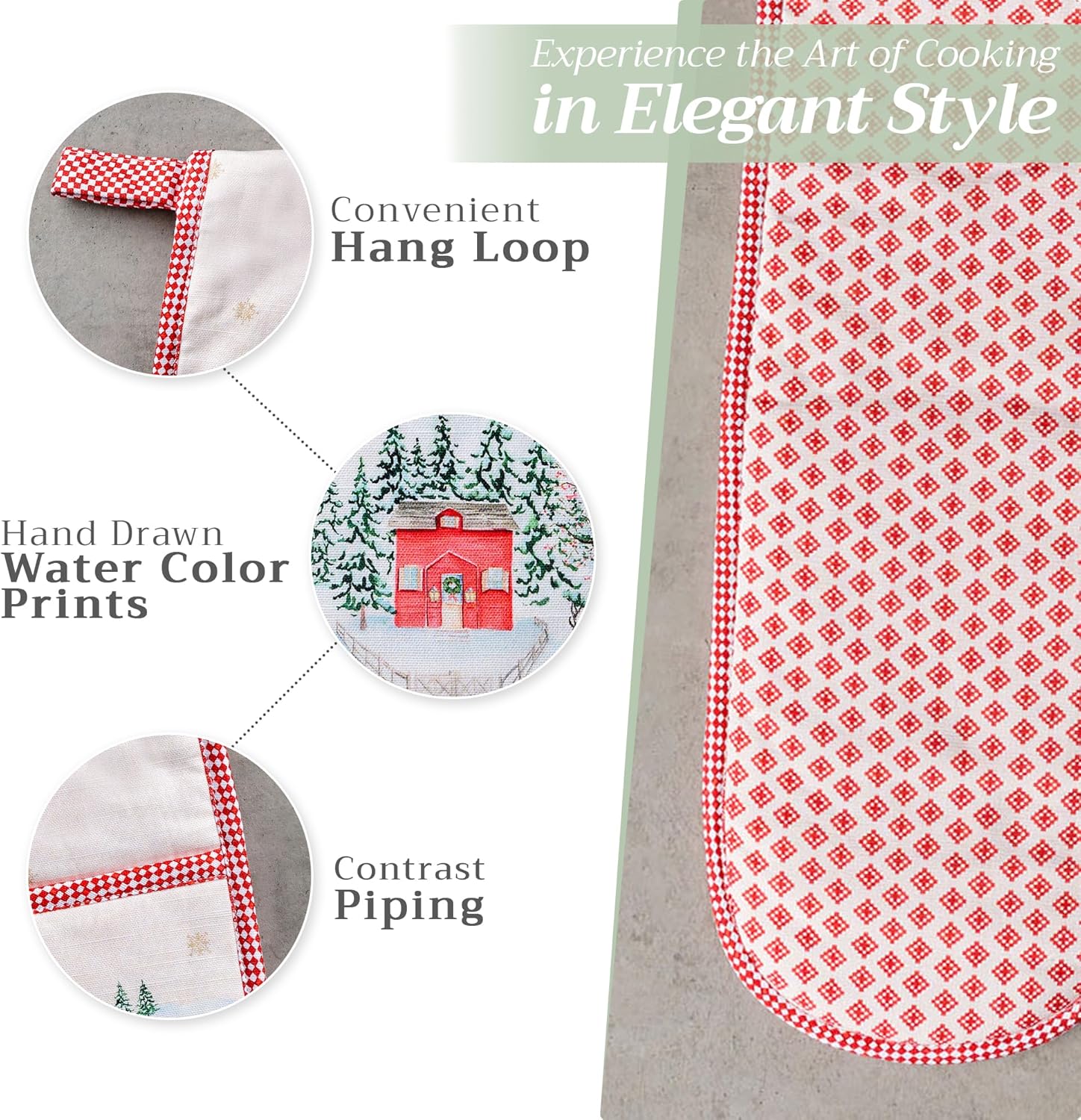 Maison d' Hermine Double Oven Mitts 100% Cotton 7"x35" Double Oven Mitt Heat Resistant BBQ Cooking Gloves with Loop, Baking, Grilling, Home, Kitchen, Handling Hot Pans (Rural Christmas)