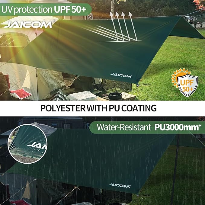 Waterproof Camping Tarp - 10X13ft Hammock Rain Fly, Ultralight & Portable & UV Protection Backpacking Tarp, Multifunctional for Outdoor Adventure, Hiking, Tent, Hammock