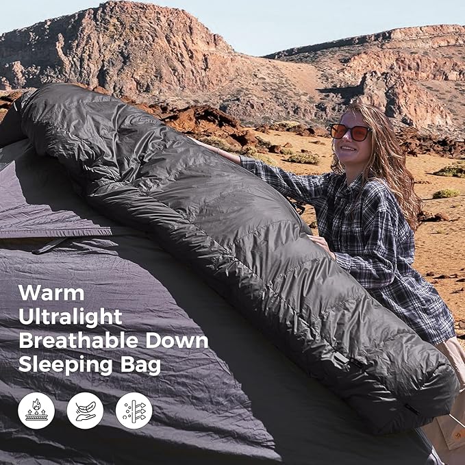 ATEPA Down Sleeping Bag for Adults, 650FP Recycled Mummy Cold Weather Ultralight 3 Season Waterproof Compact Packable Sleeping Bag with Stuff Sack & 15D Nylon Shell for Backpacking Camping Hiking