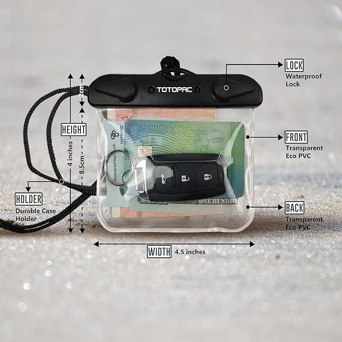 2Pack Waterproof Car Key FOB Case Floating Wallet Pouch for Remote Keys ID Credit Card Cash Money Submersible Dry Bag Holder (2, Black + Transparent)