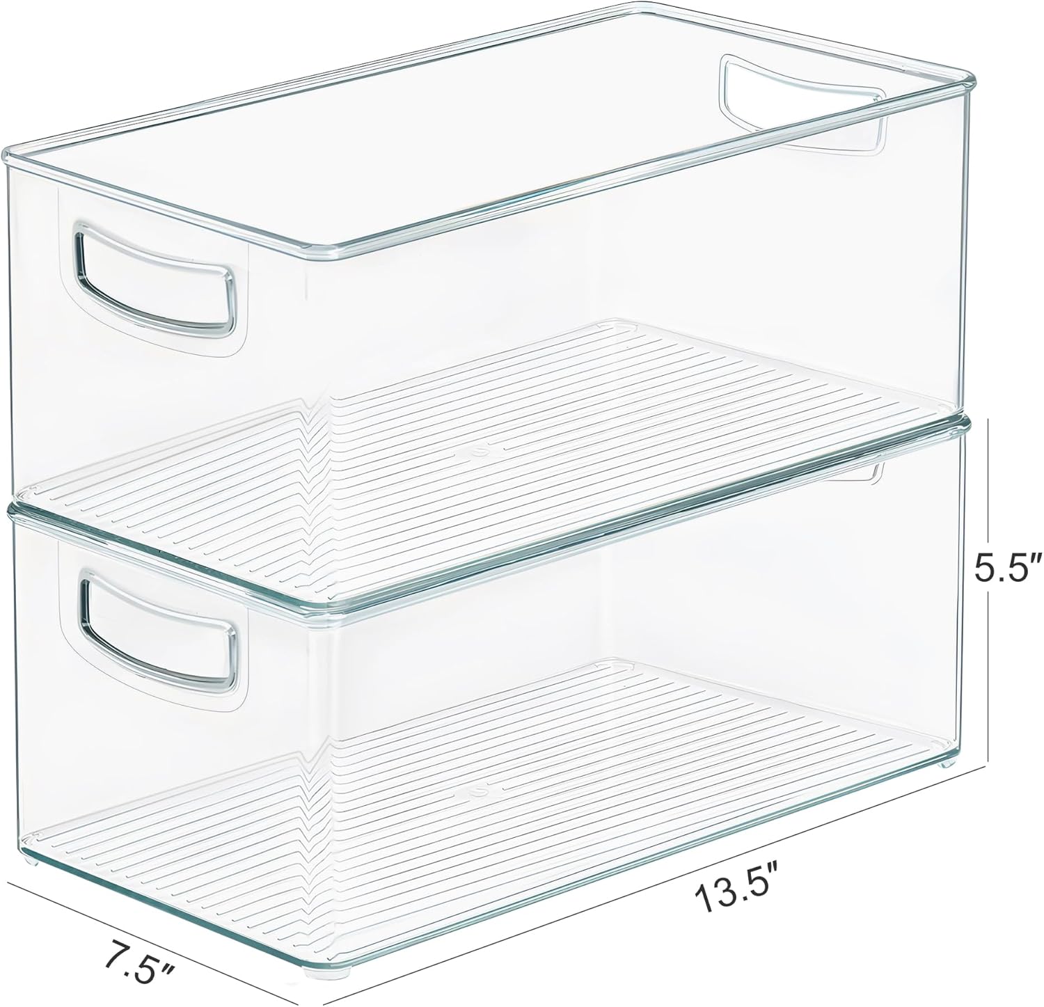 2 Pack Clear Freezer Organizer Bins Stackable Storage Bins with Side Handles for Kitchen Pantry Cabinet Organzation and Storage