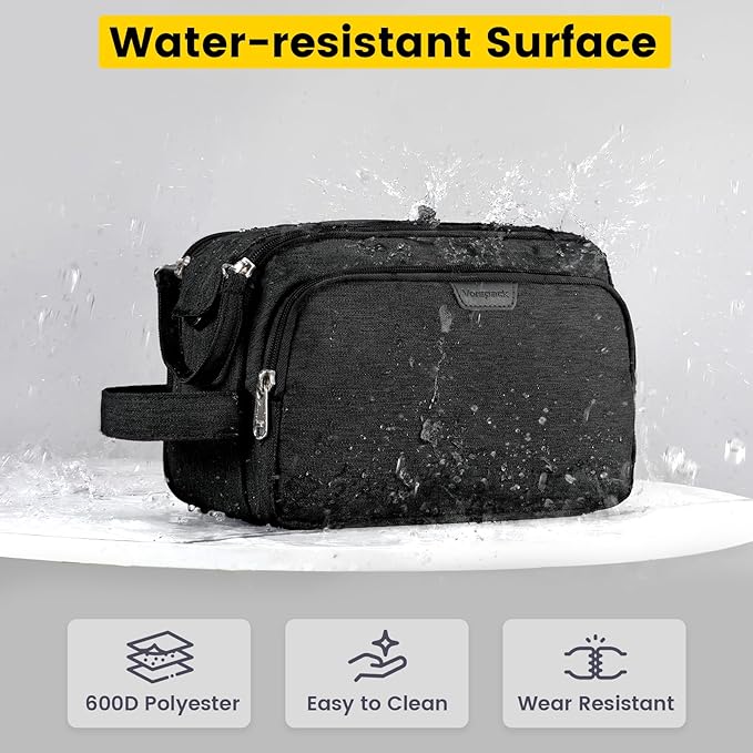 Vorspack Travel Toiletry Bag for Men - Water Resistant Mens Toiletry Travel Bag Dopp Kit Shaving Bag for Bathroom Toiletries Gifts - Black