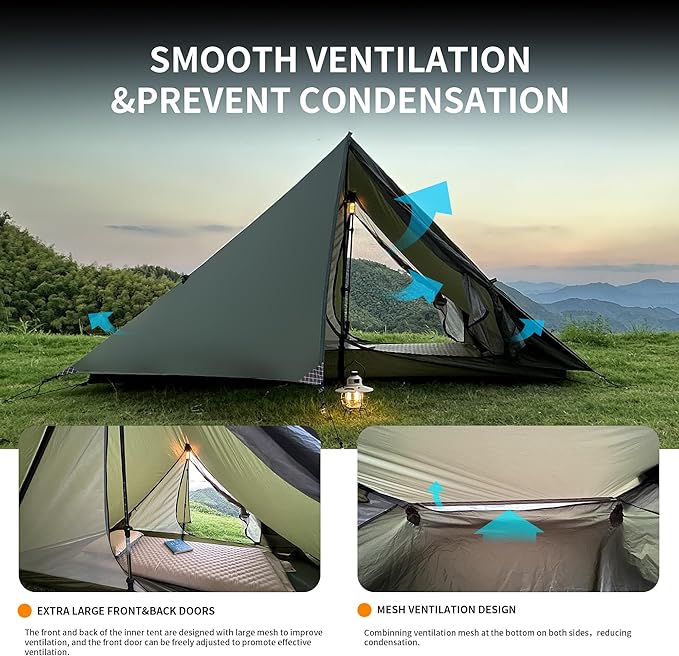 TENPLAY Backpacking Tent,Lightweight Camping Tent 2 Person,Ultralight Hiking Tent,Nylon,Waterproof,Windproof,Easy Setup,4 Season Trekking Tent for Mountaineering Camping Hiking Climbing