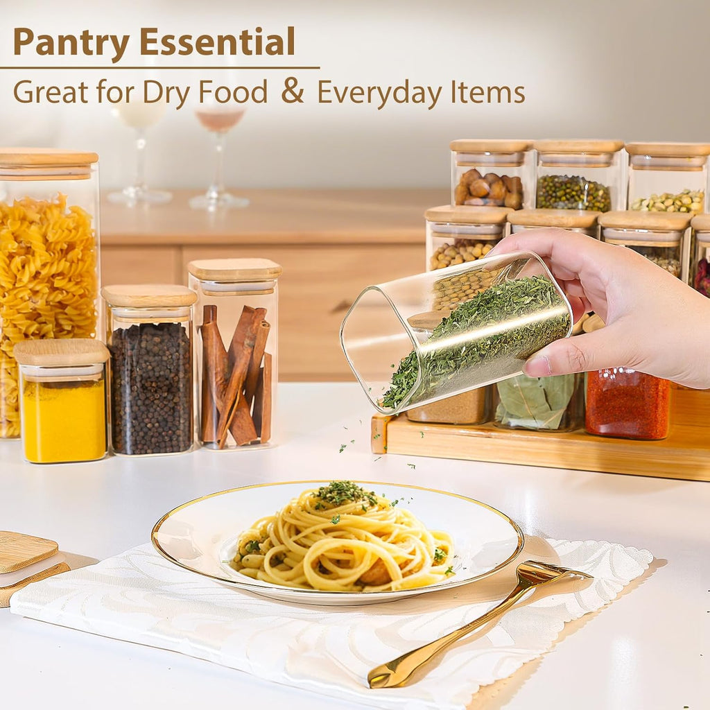 12 Pack 8 oz Square Glass Spice Jars with Lids and Labels – Airtight Small Spice Containers Set, Clear Glass Storage Jars for Seasoning, Spices, Kitchen Pantry Organization