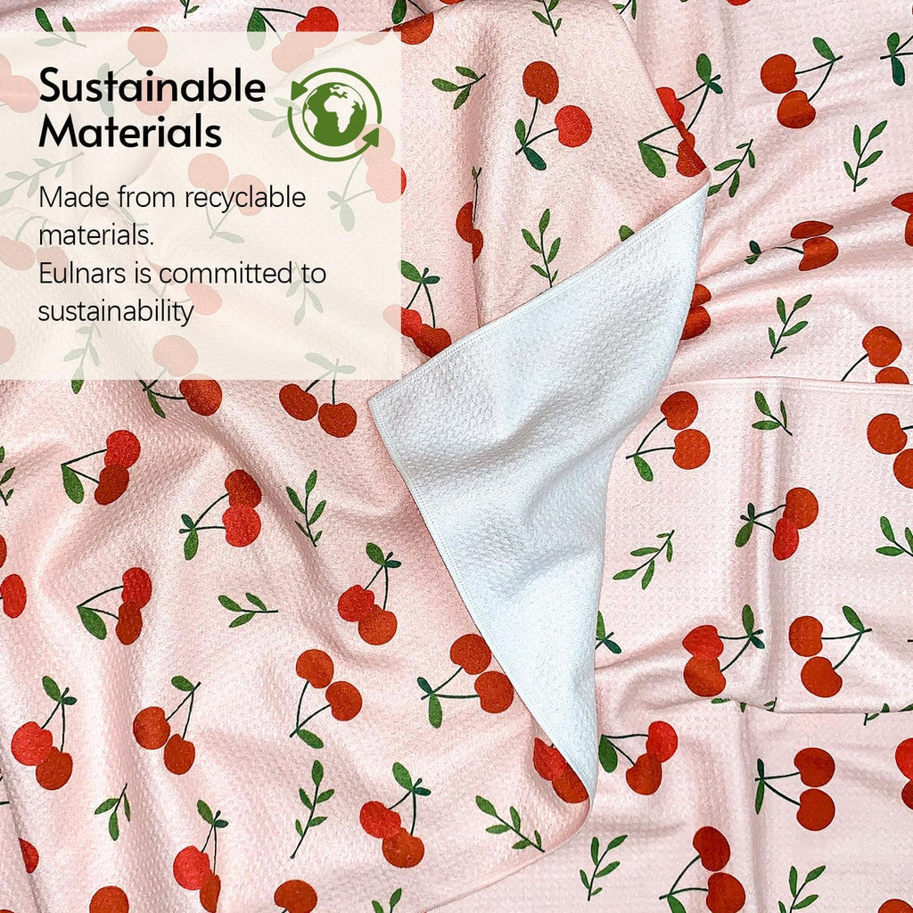 Kitchen Towels, 18" x 30" Dish Towels, Microfiber Tea Towels for Kitchen Drying, Superior Absorbency, Lemon Cherry Series, 2-Pack