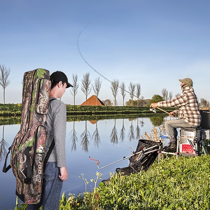 doorslay Portable Folding Fishing Tackle Storage Bags Oxford Fishing Rod Case Fishing Pole Bag Carry Organizer Outdoor Waterproof Fishing Bag