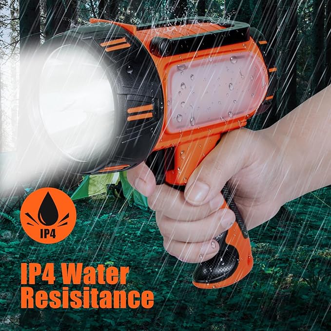 Super Bright Rechargeable Spotlight Handheld Rechargeable LED Flashlight Tactical Searchlight with USB Output 6 Light Modes Camping Light (Orange)