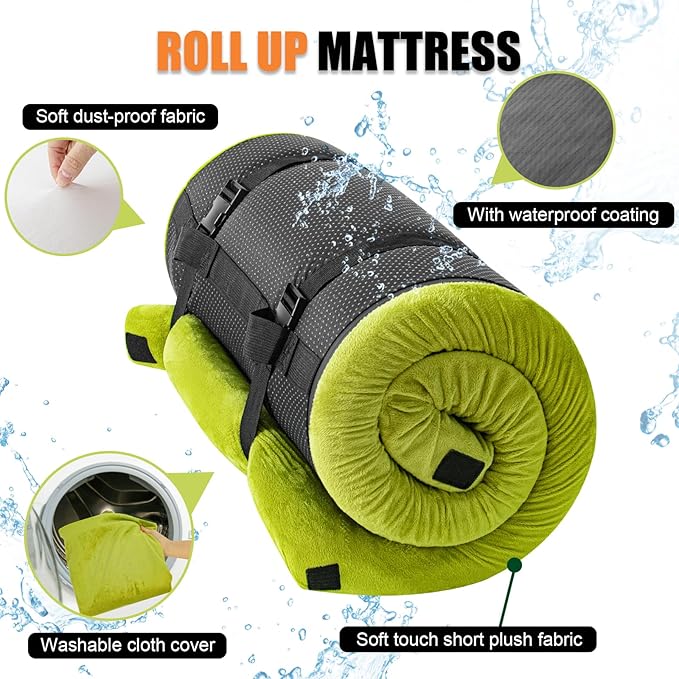 3 Inch Thick Memory Foam Sleeping Pad Camping Mattress,Portable Roll up Mattress-Car/Tent/Cot/Floor,Comfortable Sleeping Mats for Guests Kids Adult Sleepover