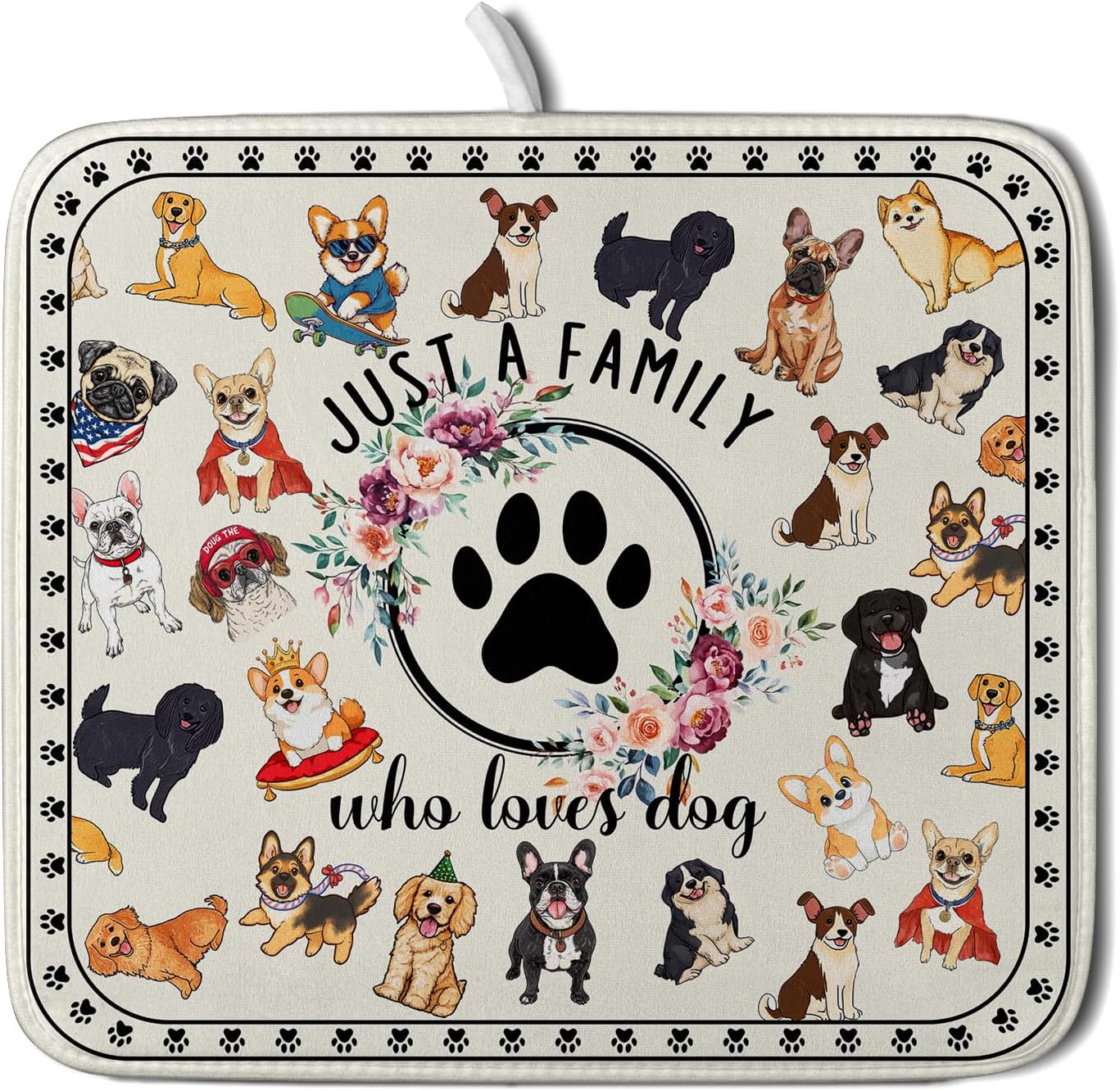 Lovely Dogs Dish Drying Mat Absorbent Printed Drying Pad for Kitchen Counter