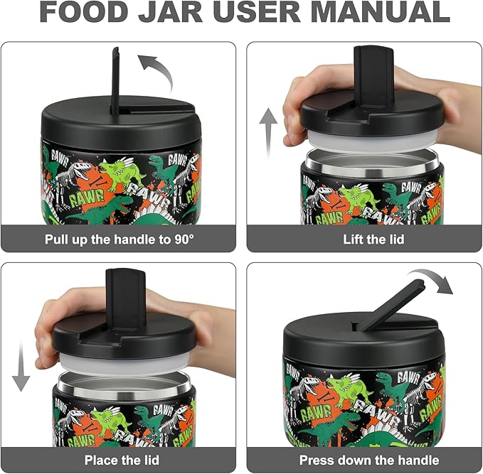 12oz Kids Soup Thermo for Hot Food Insulated Vacuum Food Jar with Buckle Lid, Stainless Steel Wide Mouth Leak Proof Lunch Container for School Travel 1 Pack